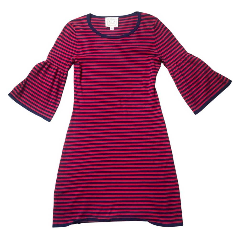 Sail to Sable Striped Bell Sleeve Sweater Dress Navy Red